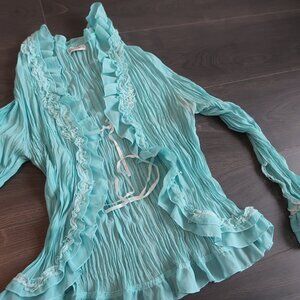 Vintage Aqua Beaded Top